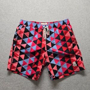 Psycho Bunny Mens Geometric Triangle Swim Trunks Red Blue Black Size Medium